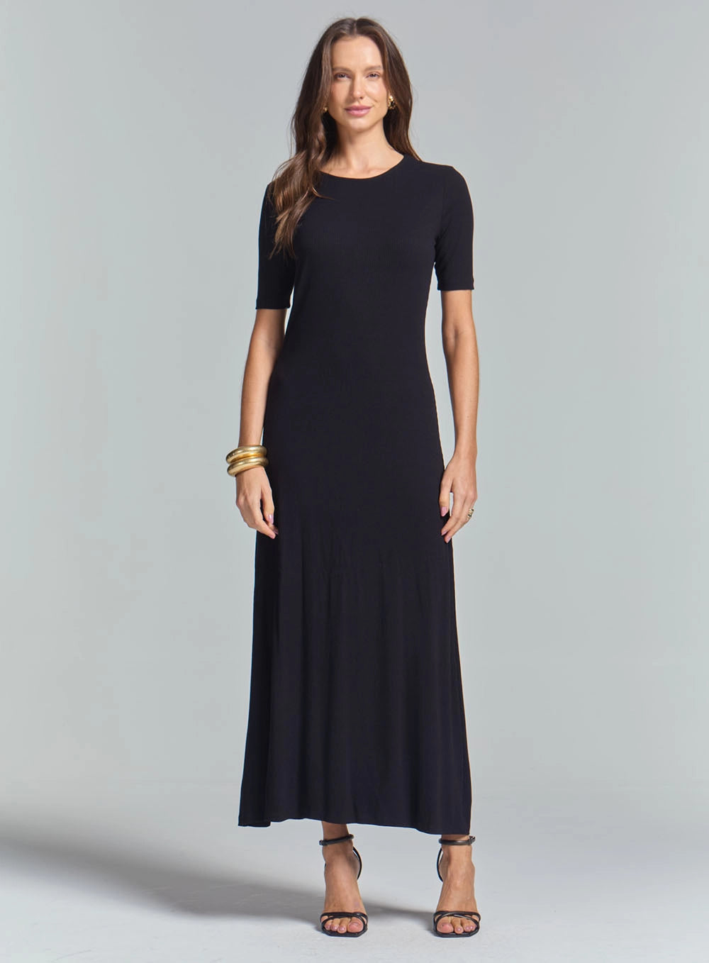 VESTIDO CANELADO NEGRO