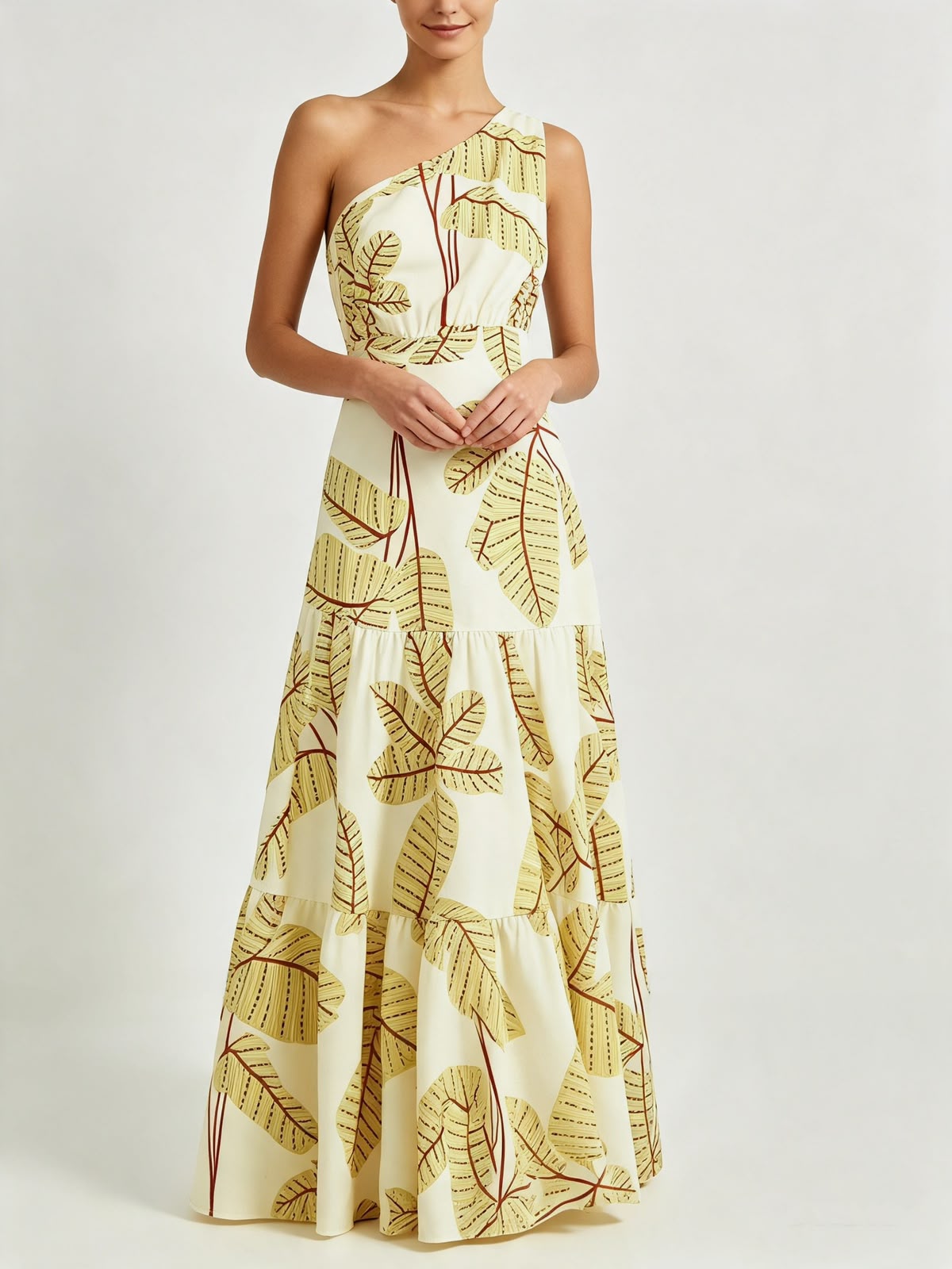 VESTIDO ONE SHOULDER ESTAMPADO AMARILLO