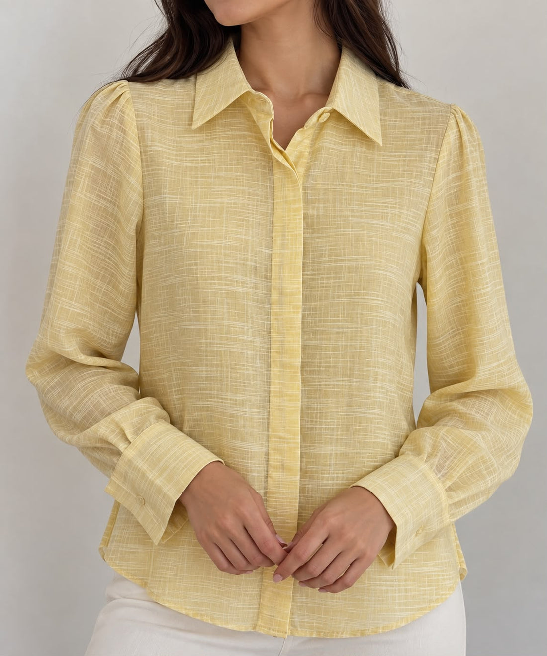 CAMISA DE HILO MANGA LARGA AMARILLA