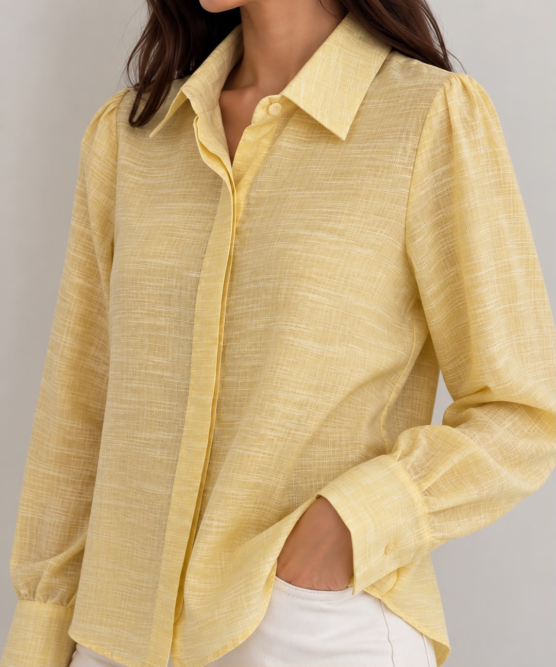 CAMISA DE HILO MANGA LARGA AMARILLA