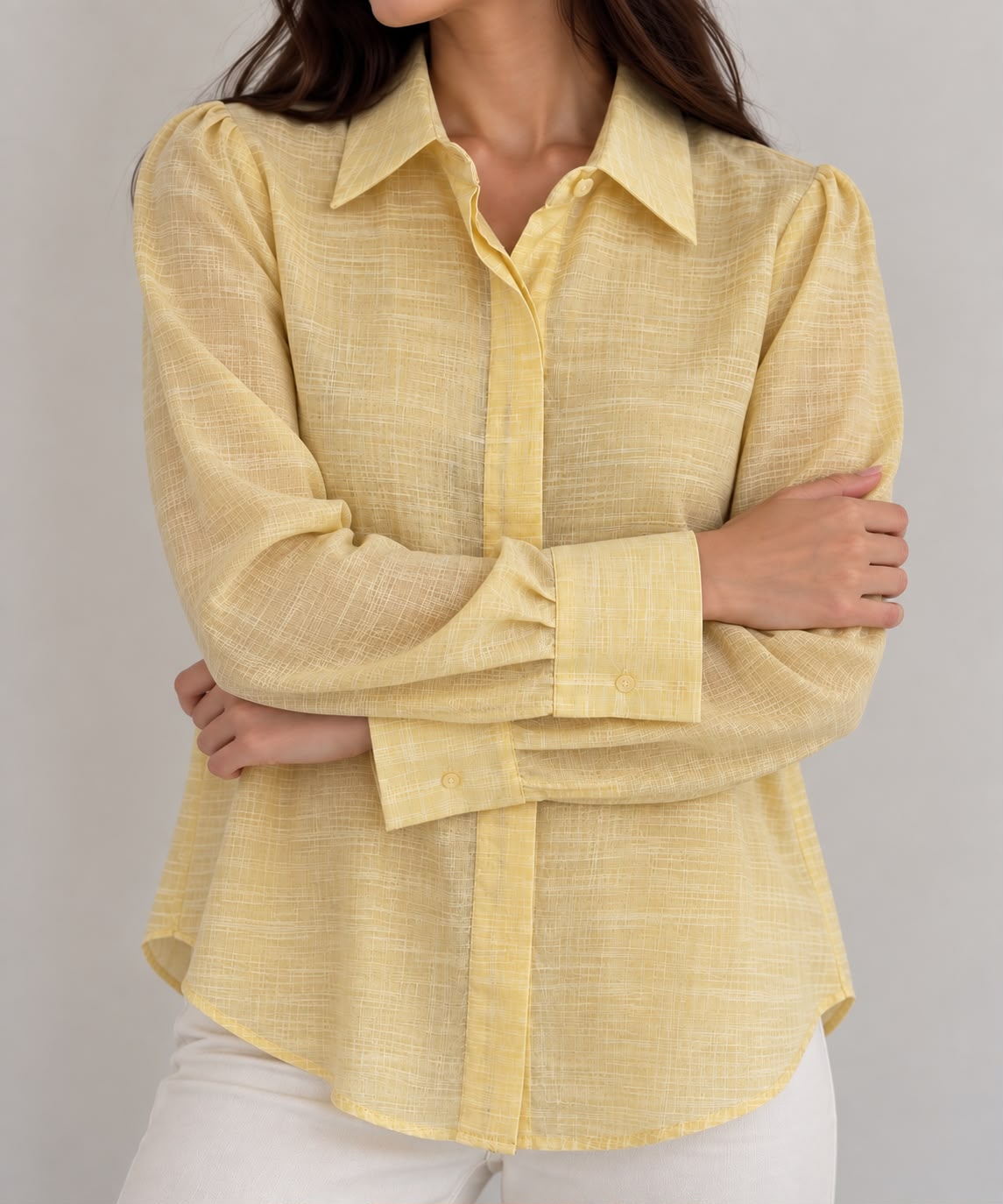 CAMISA DE HILO MANGA LARGA AMARILLA