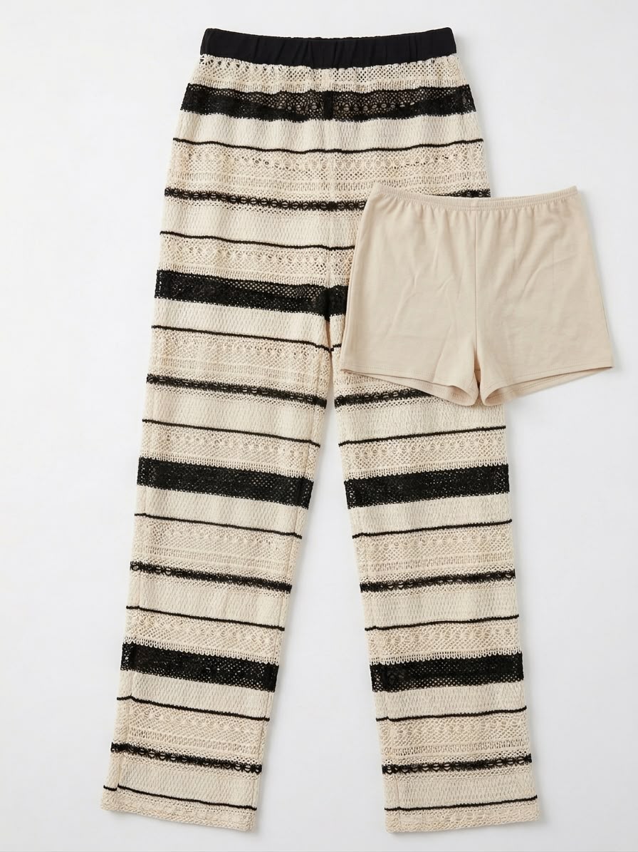 PANTALON TEJIDO CREAM & BLACK